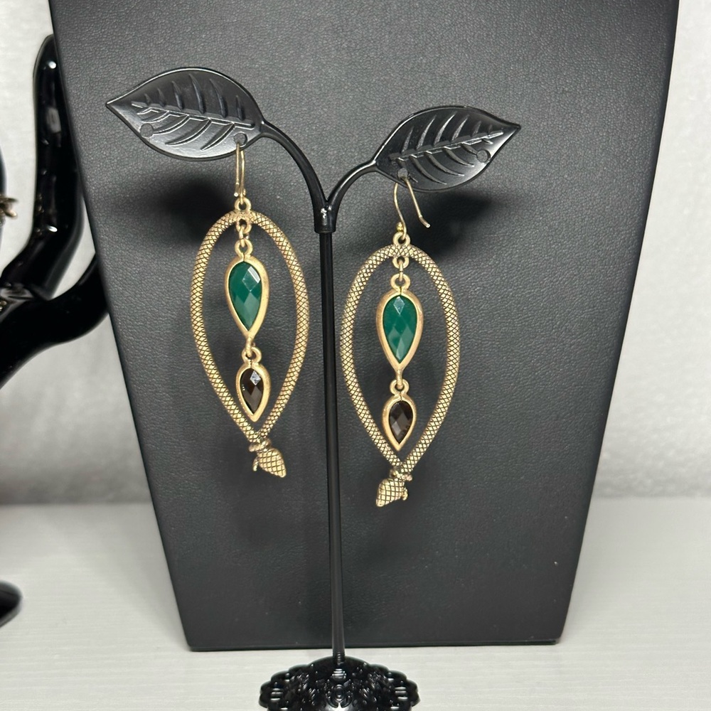 Serpent Snake Dangle Earrings Green Earrings